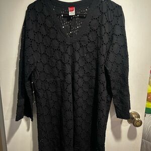 AERIN Black Eyelet V-Neck Blouse